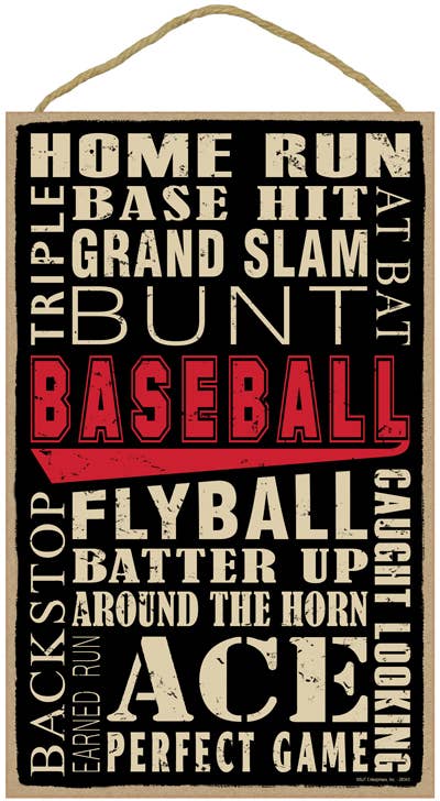 Baseball (word art) 10" x 16" primitive wood plaque