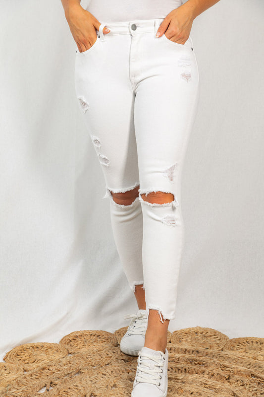 Distressed Roll Up Jeans