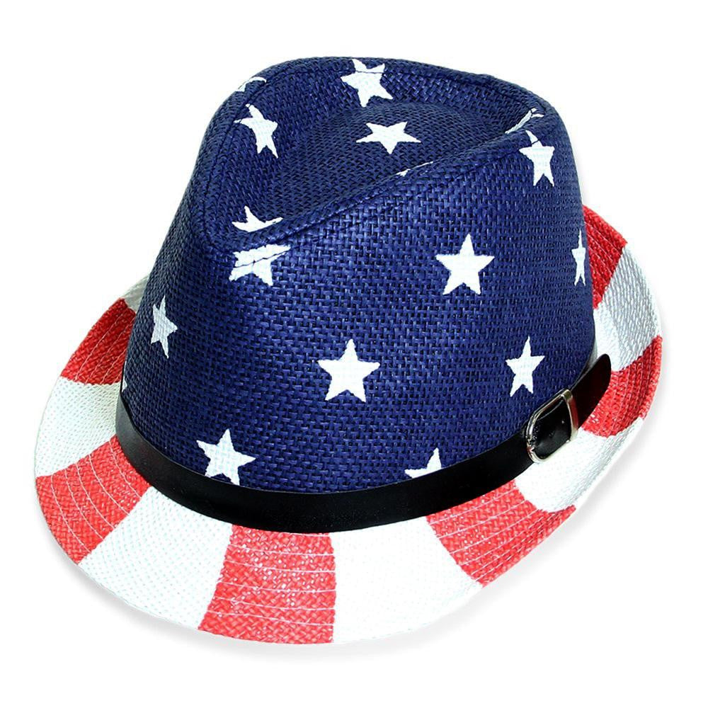 American Flag Paper Straw Fedora Hat.