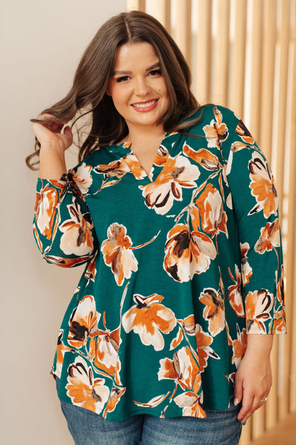 I Think Different Top in Teal Floral