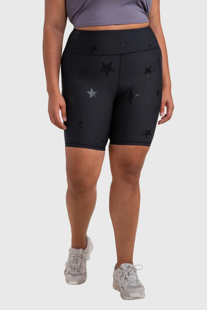 Curvy Black Star Foil Highwaist Biker Shorts
